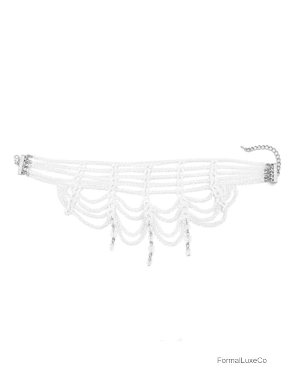 Gothic Baroque Layered Crystal Choker Necklace with Tassel Beads Alloy